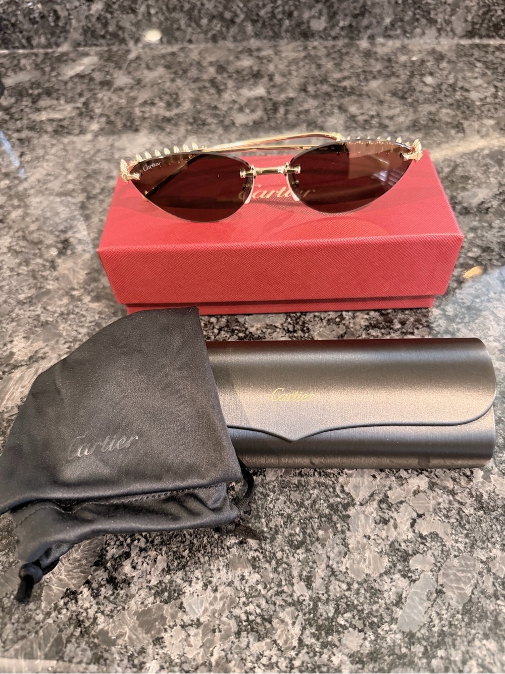 Cartier Clash Gold Frame Brown Lens Women's Sunglasses
